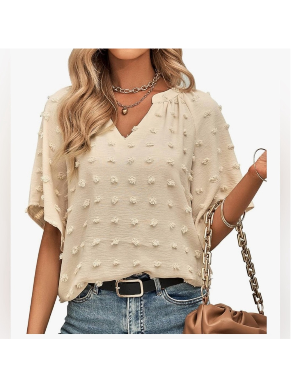 NEW V Neck Flowy Swiss Dot Dressy Casual Top Blouse 2X